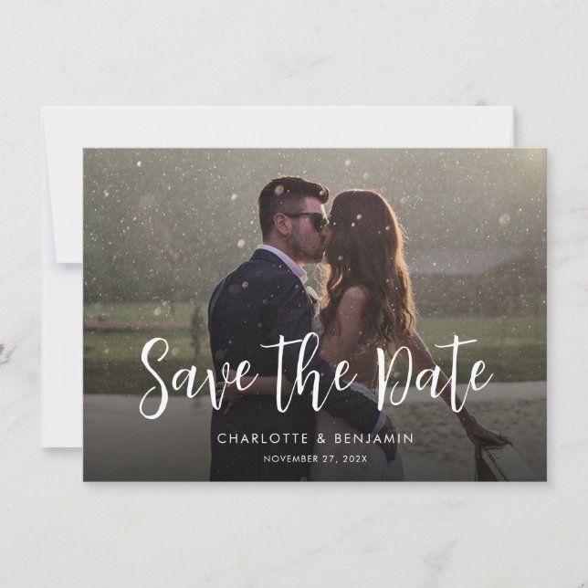Modern Photo Hand-Lettered Wedding Save The Date (Front)