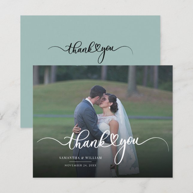 Modern Photo Hand Lettered Wedding Thank You Card (Front/Back)