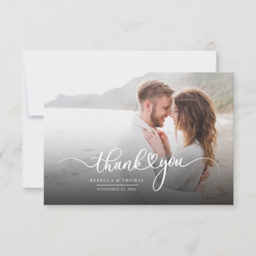 Modern Photo Hand Lettered Wedding Thank You Card