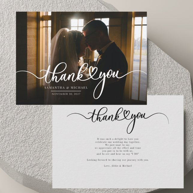 Modern Photo Hand-Lettered Wedding Thank You Note Card (Modern Photo Hand-Lettered Wedding Thank You Note Card)