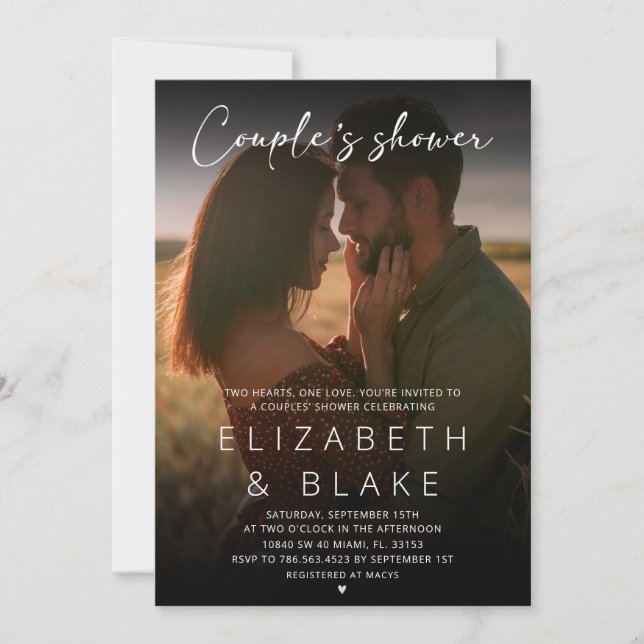 Modern Photo Handwritten Script Couple's Shower Invitation (Front)