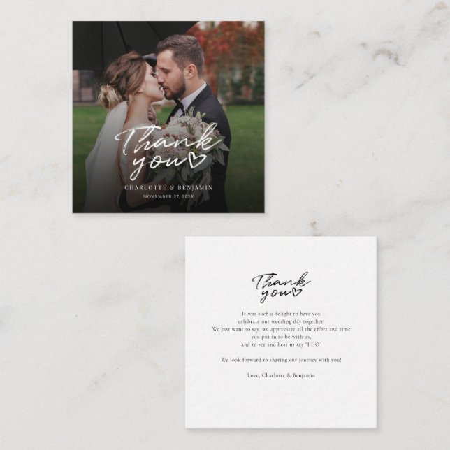 Modern Photo Handwritten Wedding Thank You Note Card (Front/Back)
