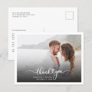 Modern Photo Handwritten Wedding Thank You Postcard