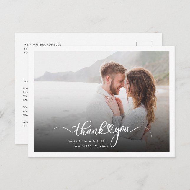 Modern Photo Handwritten Wedding Thank You Postcard (Front/Back)