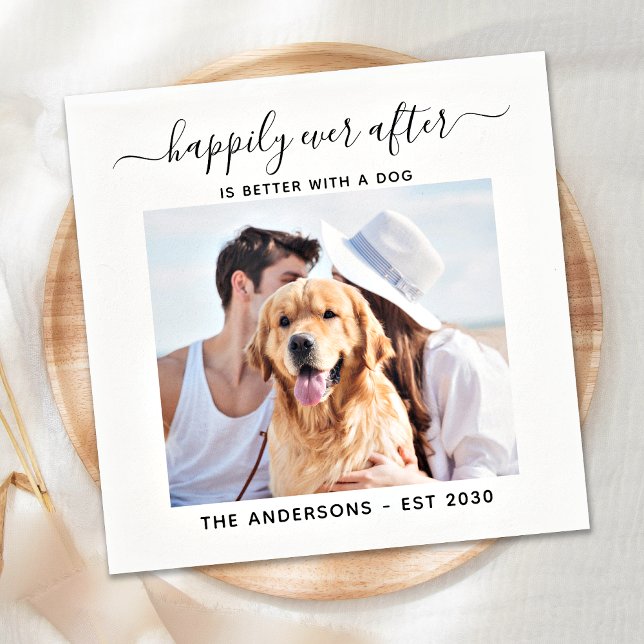 Modern Photo Happily Ever After Custom Wedding Napkins (Creator Uploaded)