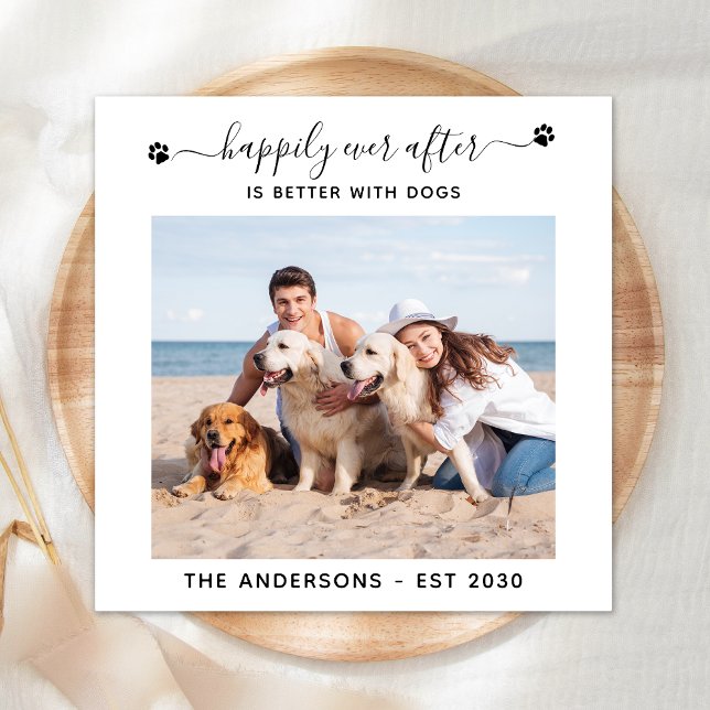 Modern Photo Happily Ever After Dog Pet Wedding Napkins (Creator Uploaded)