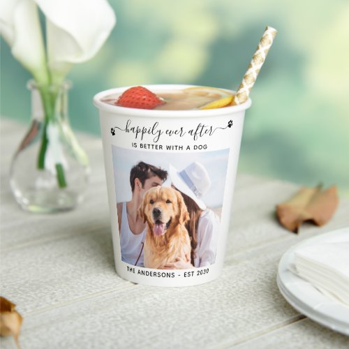 Modern Photo Happily Ever After Wedding Paper Cups