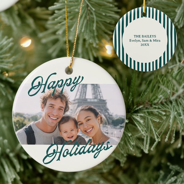 Modern Photo Happy Holidays Family Keepsake Ceramic Ornament (Creator Uploaded)