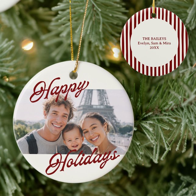 Modern Photo Happy Holidays Family Keepsake Ceramic Ornament (Creator Uploaded)