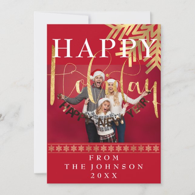 Modern Photo Happy New Year Holiday Snowflakes (Front)