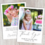 Modern Photo Heart Script Birthday Thank You Card<br><div class="desc">Modern thank you card for her birthday party featuring her photo and "Thank You" in an elegant contemporary script with a heart swash. Personalize with her first name and the event date in simple typography. On theback, add an additional photo, her customized thank you message and her name in a...</div>