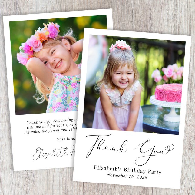 Modern Photo Heart Script Birthday Thank You Card (Creator Uploaded)