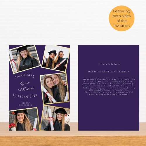 Modern photo  high school graduation  foil invitation
