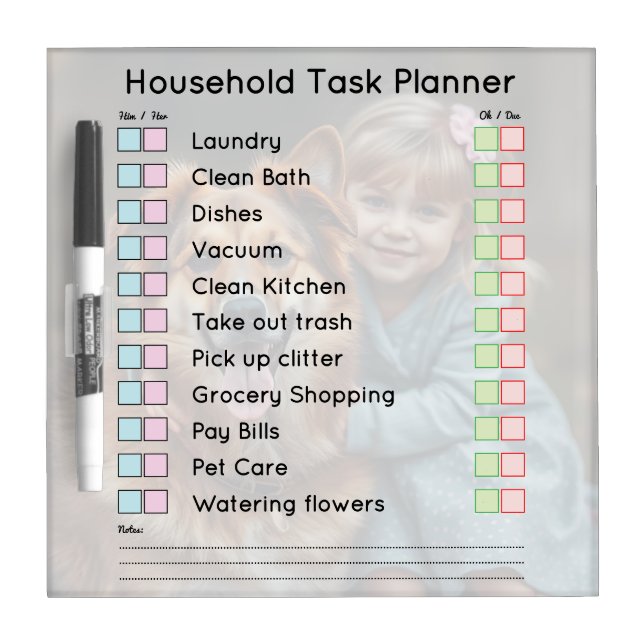 Modern Photo Household Task Planner Dry Erase Board (Front)