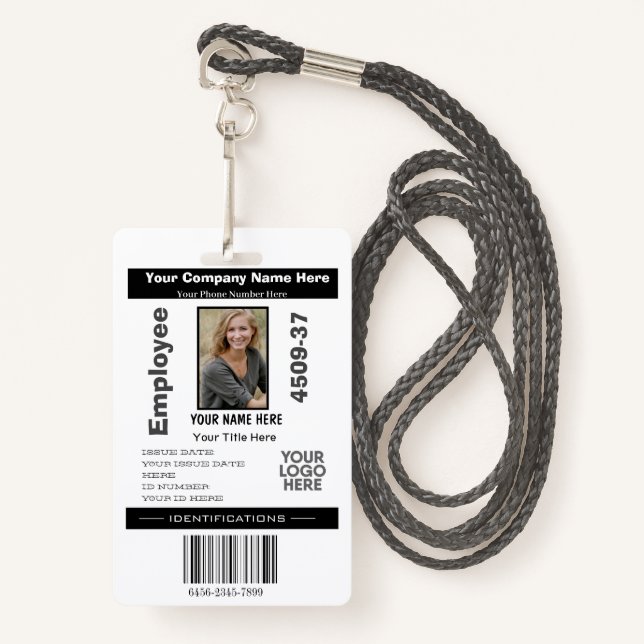 Modern Photo ID Card Employee Business QR Logo  Badge (Front with Lanyard)