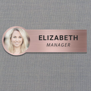 Modern Photo ID Rose Gold Name Tag