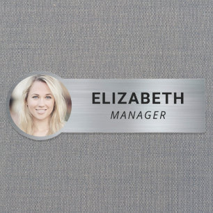 Modern Photo ID Silver Name Tag