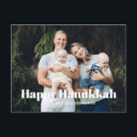Modern photo image picture custom text Hanukkah Holiday Postcard<br><div class="desc">Happy Hanukkah modern typography minimalist modern simple elegant personalized Hanukkah Holiday postcard.
Custom photo image or picture and fully customizable white text at bottom of card.



Photo credit freepik</div>