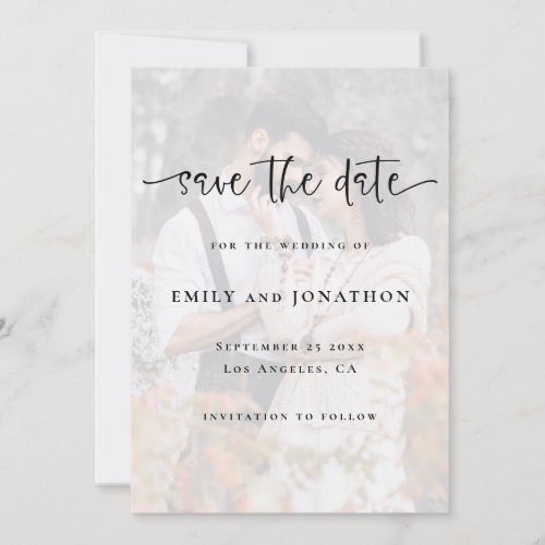 Modern Photo in Background Overlay QR Wedding Save The Date