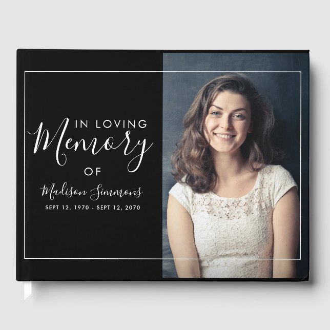 Modern Photo In Loving Memory of Memorial Funeral  Guest Book (Front)