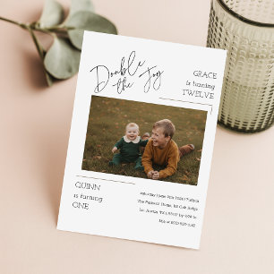 Modern Photo Joint Kids Siblings Birthday Party Invitation