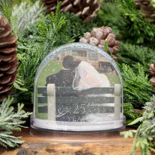 Modern Photo Keepsake 25th Wedding Anniversary Snow Globe