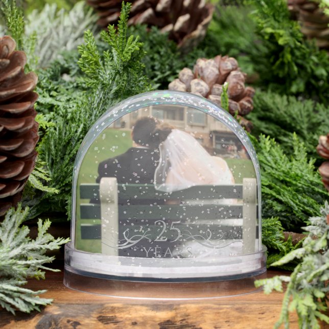 Modern Photo Keepsake 25th Wedding Anniversary Snow Globe (Winter)