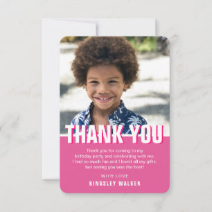 Modern Photo Kids Birthday Thanks Pink Thank You Card