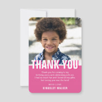 Modern Photo Kids Birthday Thanks | Pink Thank You Card