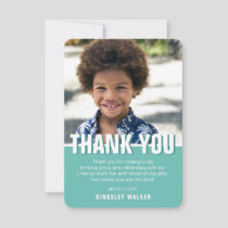 Modern Photo Kids Birthday Thanks | Teal Thank You Card