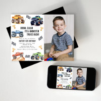 Modern Photo | Kids Monster Trucks Birthday Party Invitation