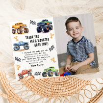 Modern Photo | Kids Monster Trucks Birthday Party Thank You Card