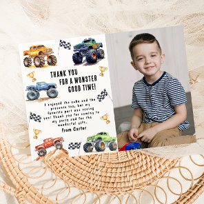 Modern Photo | Kids Monster Trucks Birthday Party Thank You Card