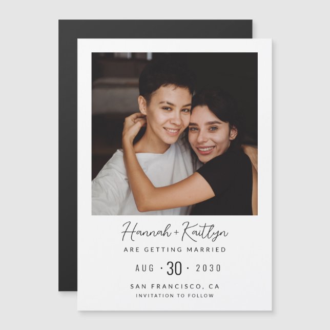 Modern Photo LGBTQ Magnetic Save the Date Card (Front/Back)