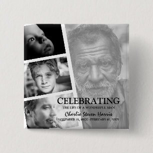 Modern Photo Life Story Collage Funeral Button