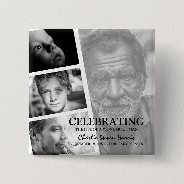 Modern Photo Life Story Collage Funeral Button (Front)