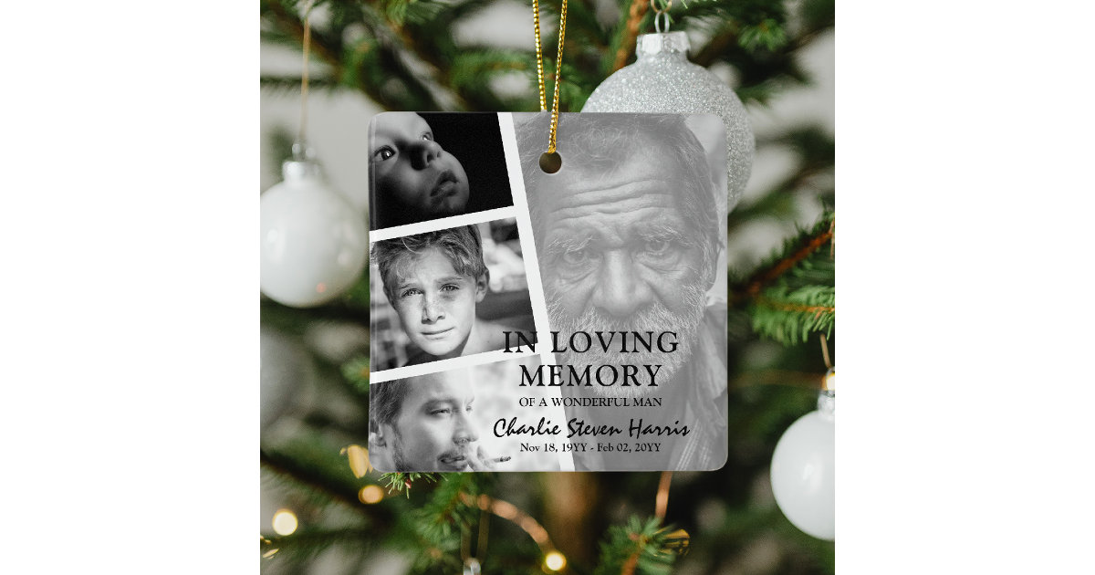 Modern Photo Life Story Collage Memorial Ceramic Ornament Zazzle
