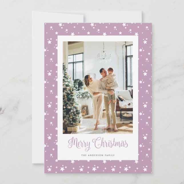 Modern Photo Little Stars Merry Christmas Card (Front)
