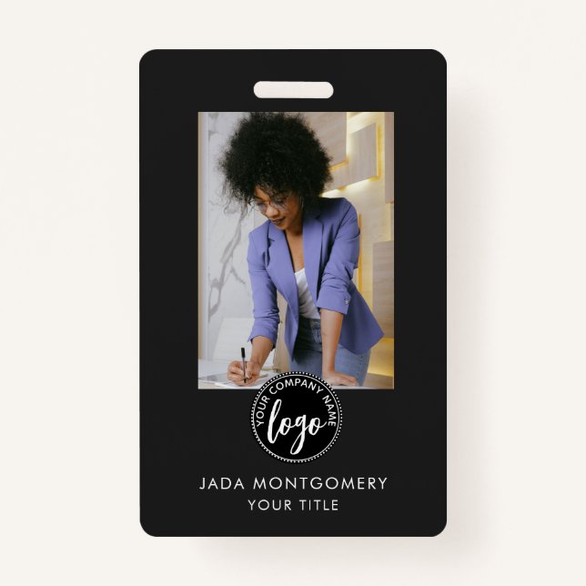 Modern Photo Logo Black ID Badge (Front)