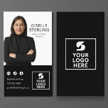 Modern Photo Logo Real Estate Agent Black White Business Card