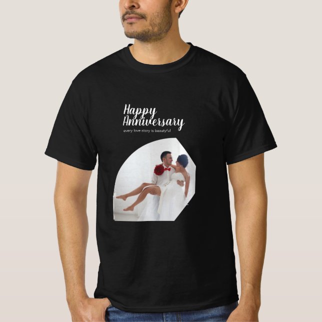 Modern Photo Love Husband Wife Happy Anniversary T-Shirt (Front)