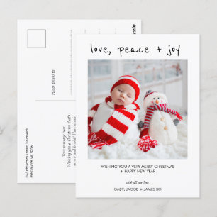 Modern Photo Love Peace Joy Christmas Postcard
