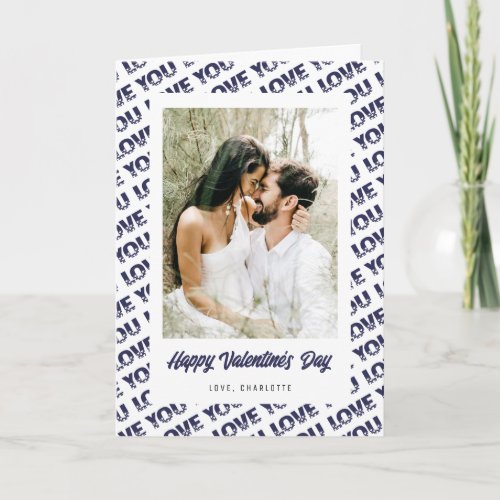 Modern Photo Love You Blue Hearts Valentines Day Holiday Card