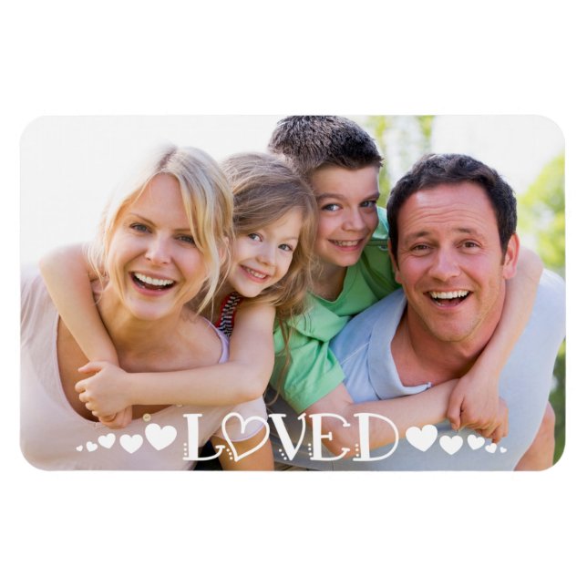 Modern Photo LOVED Typography Hearts Magnet (Horizontal)