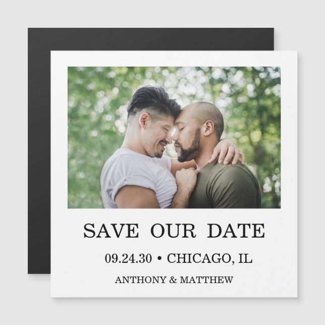 Modern Photo Magnetic LGBTQ Save The Date Card (Front/Back)