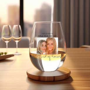 Modern Photo Maid Of Honor Proposal Stemless Wine Glass