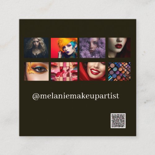 Modern Photo Makeup Artist with QR code  Square Business Card