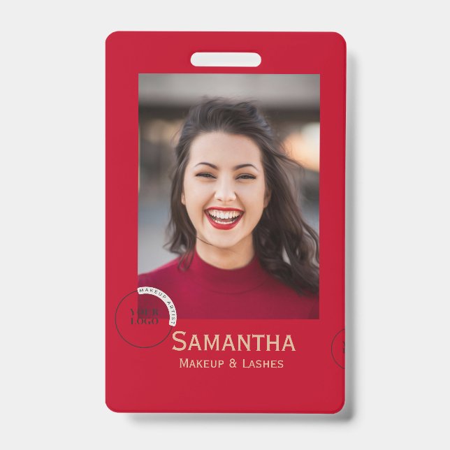 Modern Photo Makeup Business Name Badge (Front)