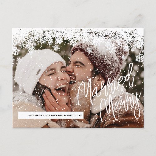 Modern Photo Married and Merry Christmas Holiday Postcard