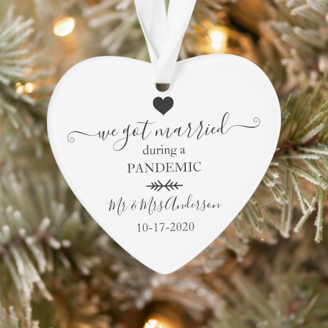 Modern Photo Married During Pandemic Keepsake Orna Ornament (Tree)